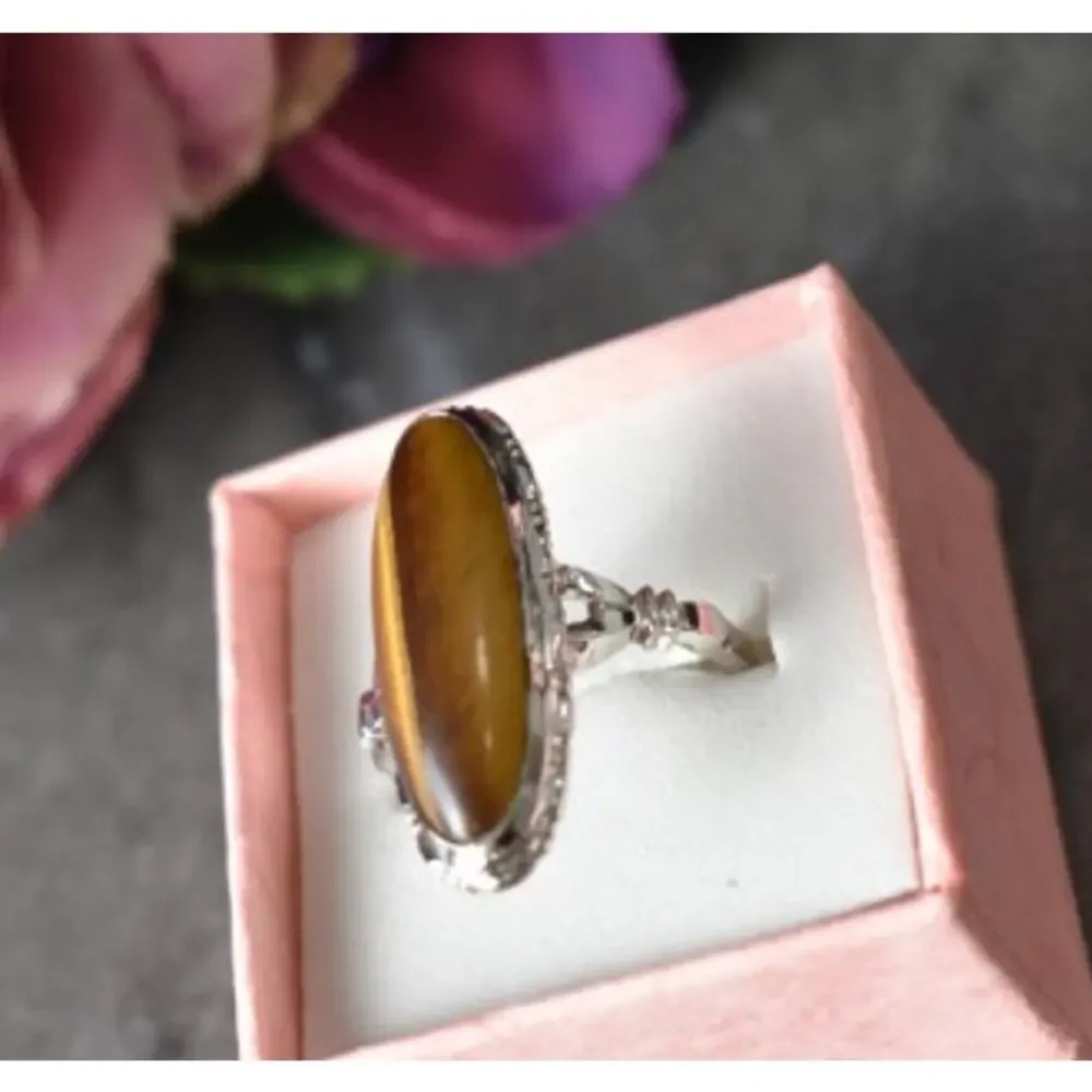 925 Sterling Silver Tiger'S Eye Ring Size 8